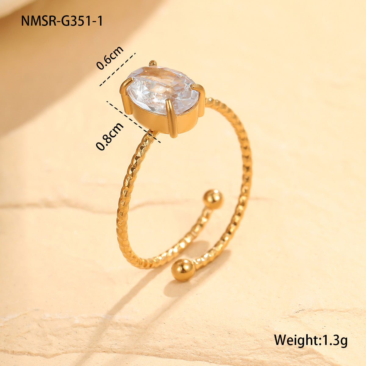 Anillo minimalista ovalado de circonita de acero inoxidable con acabado chapado para mujer, elegante para uso diario