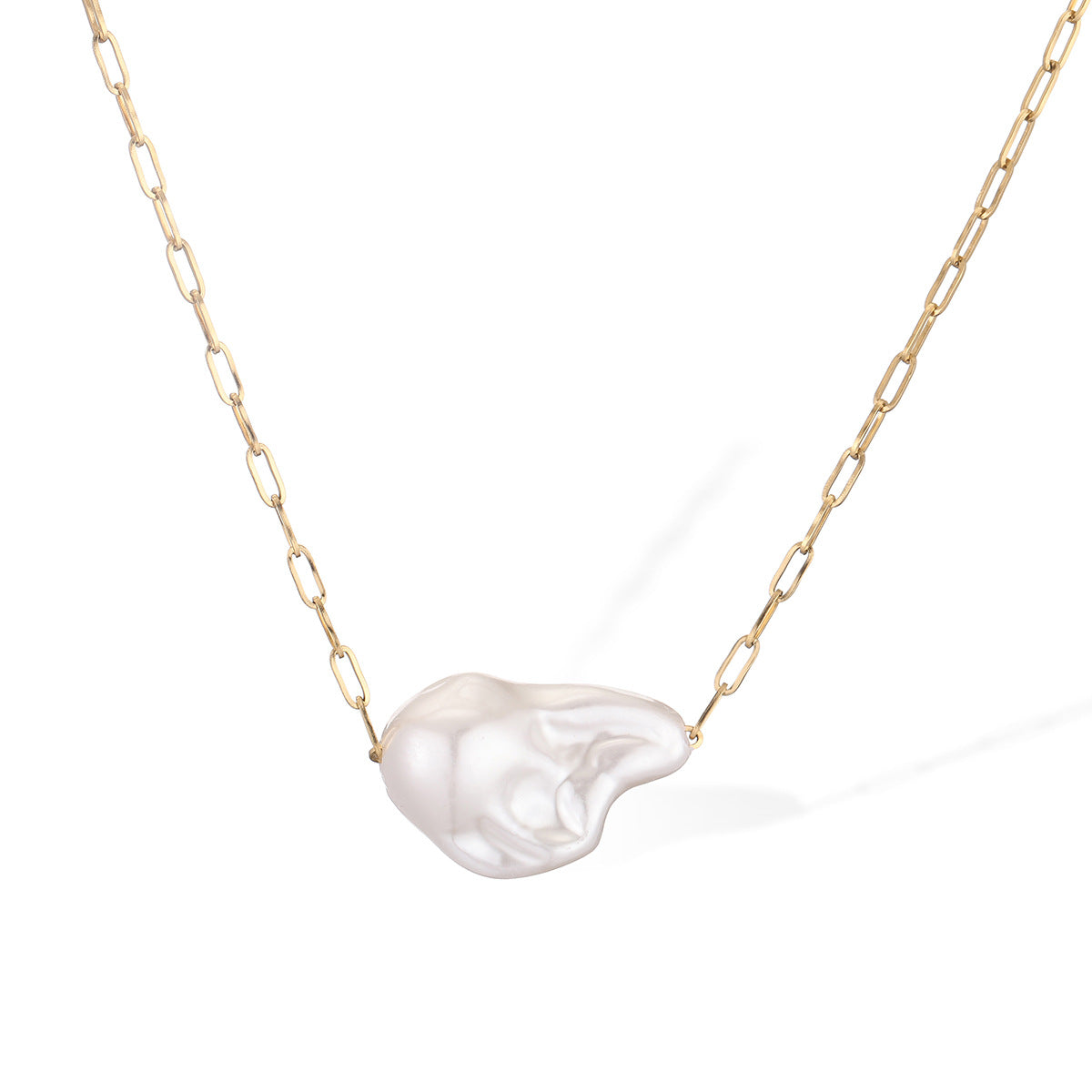 Baroque Pearl Stainless Steel Necklace for Women with Geometric Pendant and Irregular Design