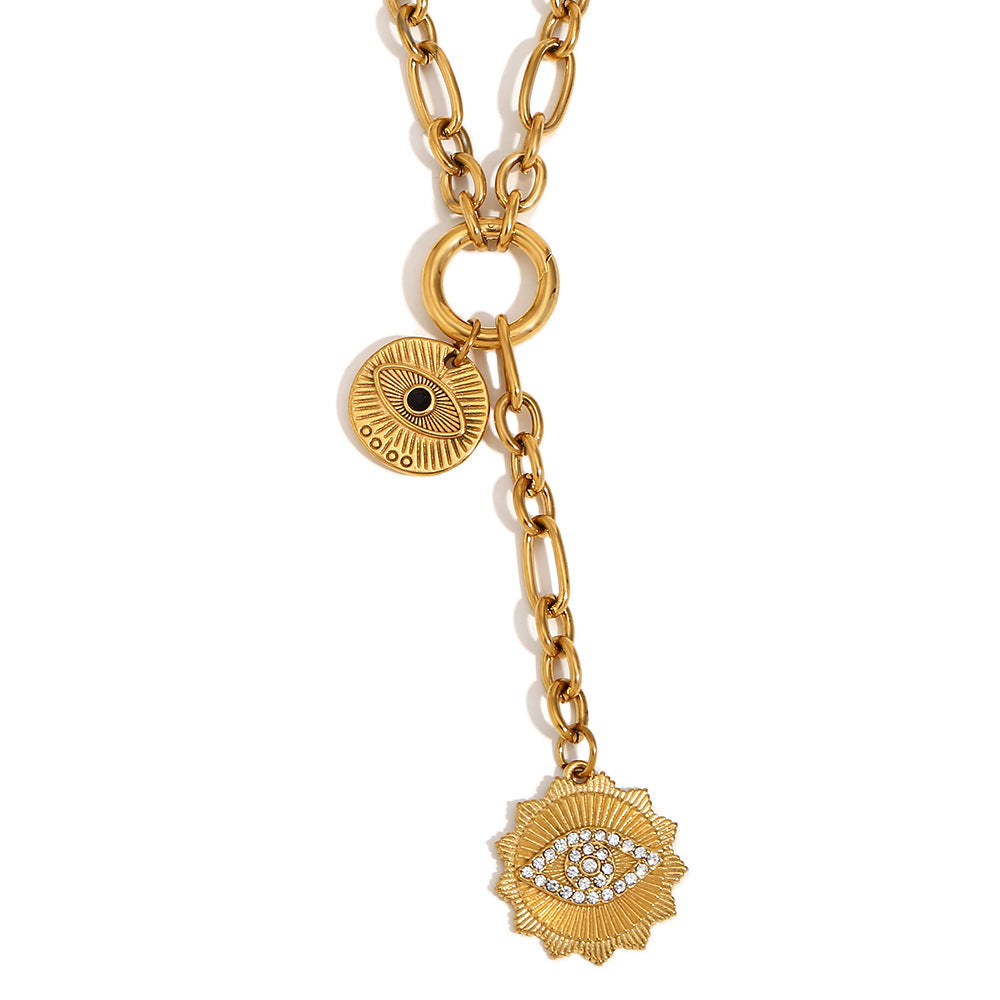 Collana girocollo con ciondolo a cuore in acciaio inossidabile minimalista placcato oro 18 carati e nappe pendenti su catena O-ring