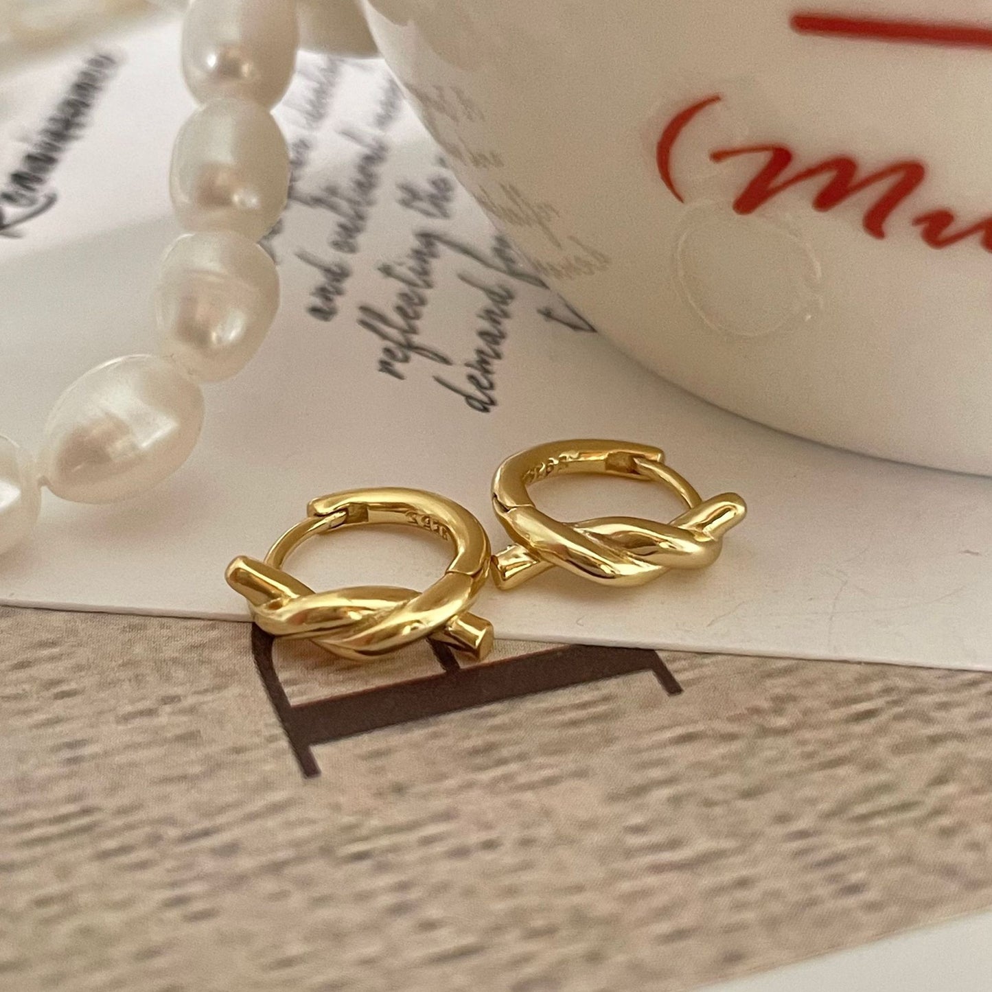 Natural Minimalist Star-Shaped Handmade 925 Sterling Silver Knot Hoop Earrings