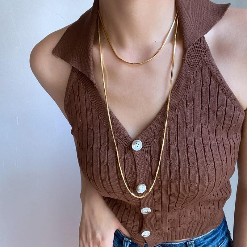 Minimalist U-Shaped Titanium Steel Plated Snake Chain Necklace for Women Layering Locket Necklace Versatile Sweater Chain