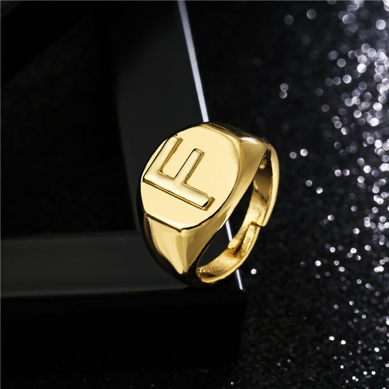 18K Gold Plated Brass Letter Open Ring for Women Adjustable