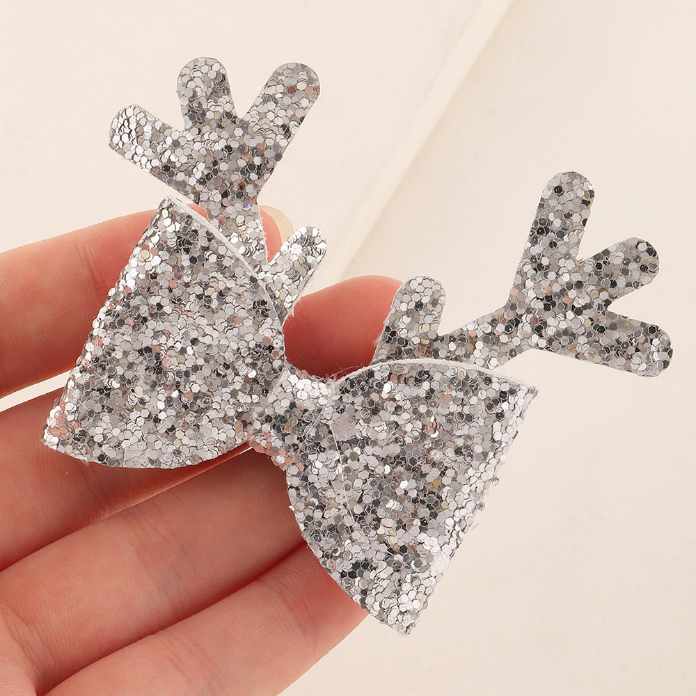 Set di Fermagli per Capelli Fatti a Mano a Forma di Fiocco per Bambine con Design a Orecchie di Cervo e Finitura Glitterata, Accessori per Capelli in Tessuto per Bambini dai 6 ai 10 Anni