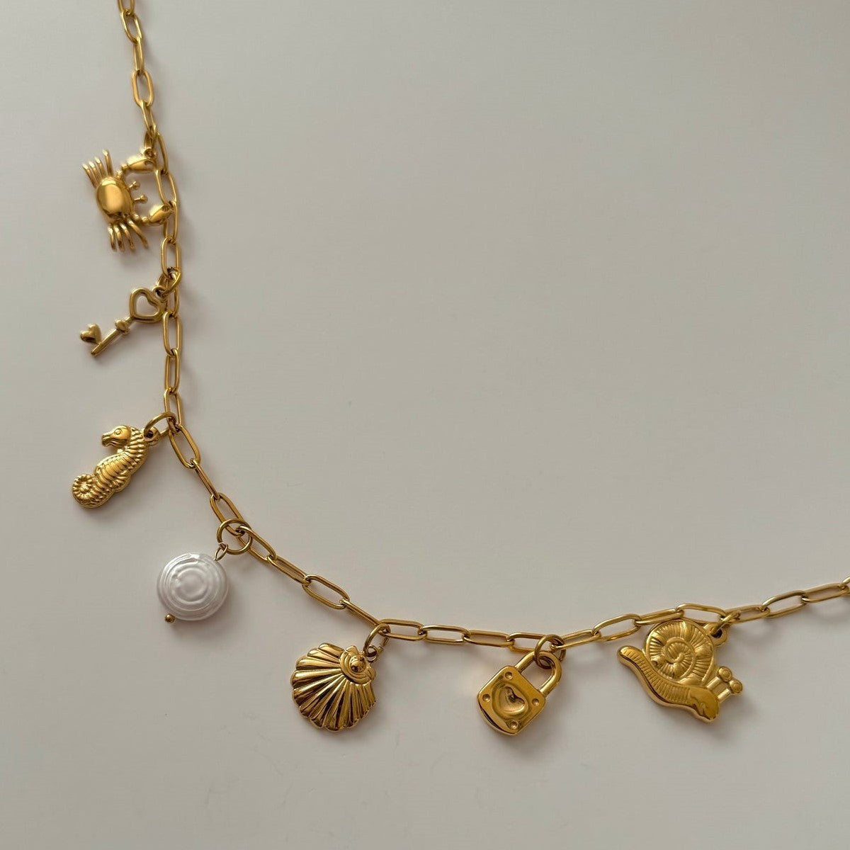 Collana Unisex Con Catenina A Cavetto Con Ciondolo A Stella Marina E Conca In Acciaio Inossidabile Placcato Oro 18K, Gioielli Estivi Da Spiaggia