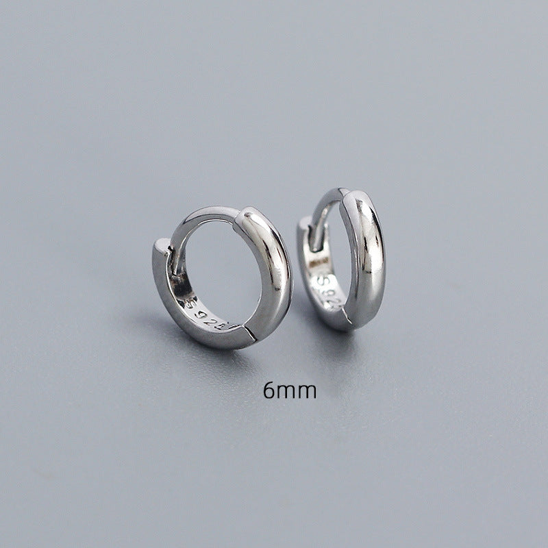 Pendientes de aro redondos geométricos pulidos de plata de ley 925 minimalistas unisex