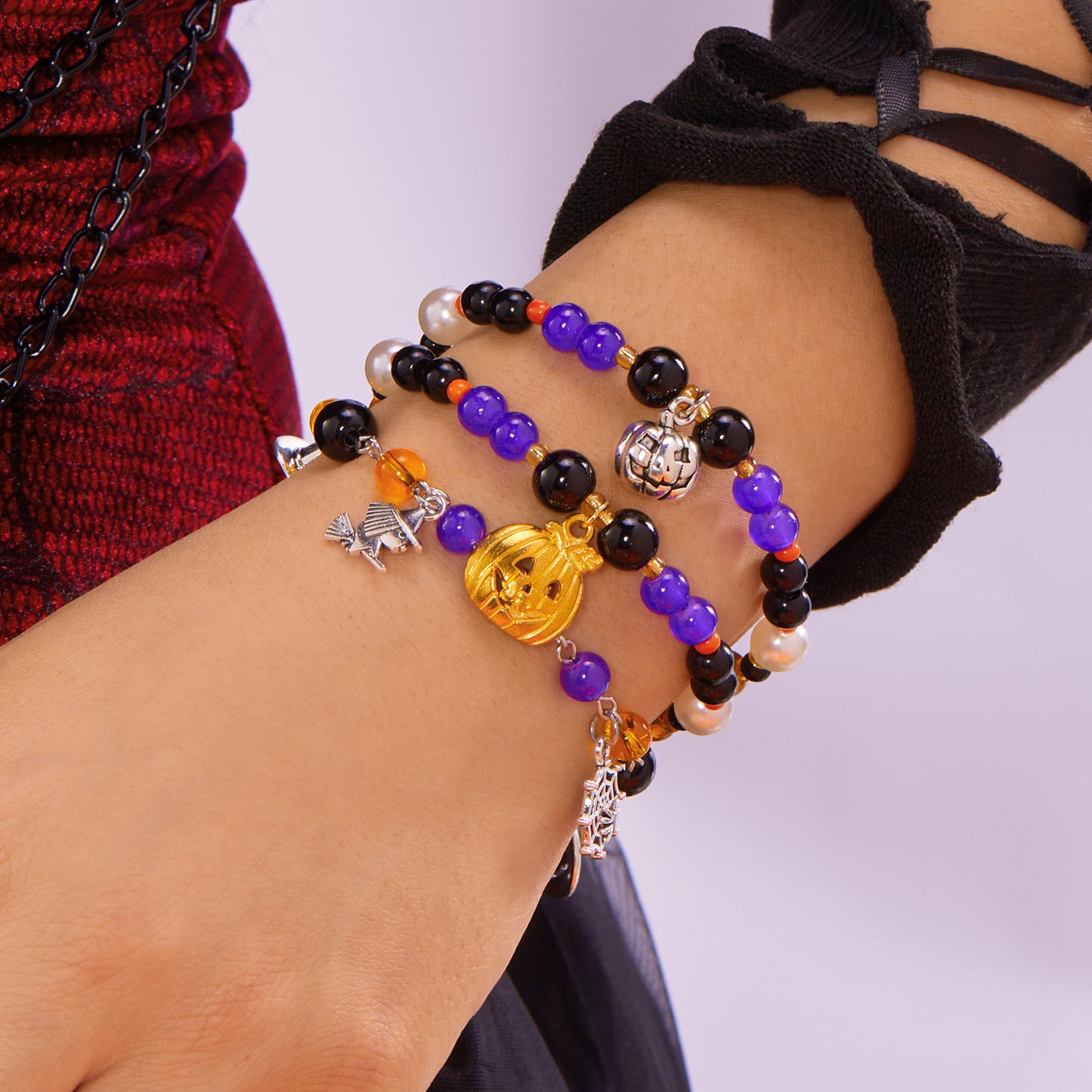 Pulsera con abalorios de araña y calabaza de Halloween gótica oscura para mujer, diseño geométrico de aleación, joyería hecha a mano