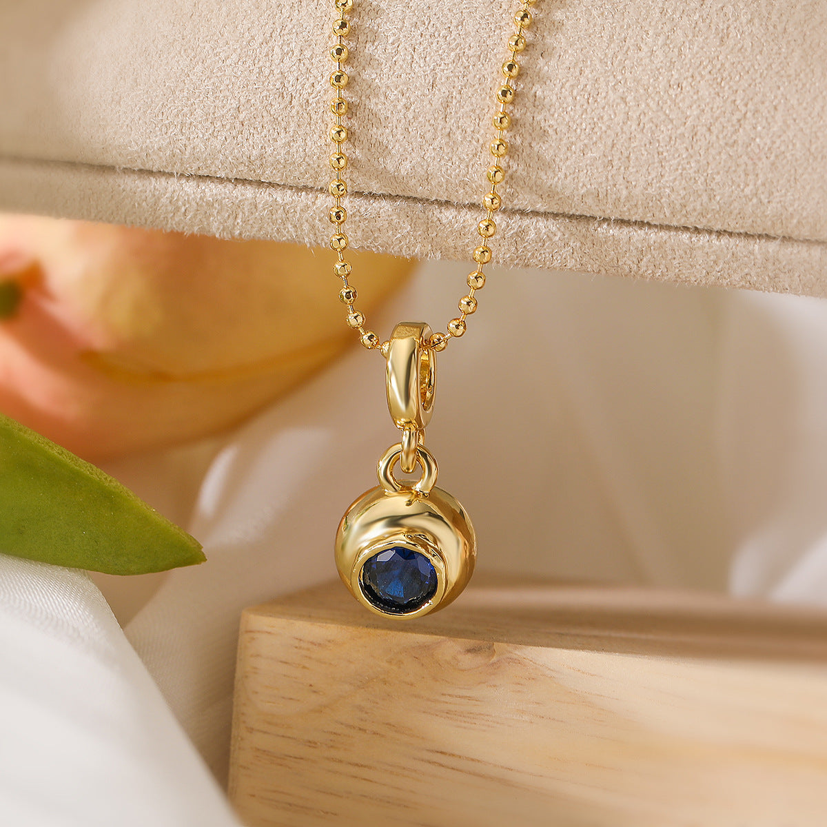 Minimalist Geometric Gold-Plated Copper Pendant Necklace with Zirconia Ball for Women