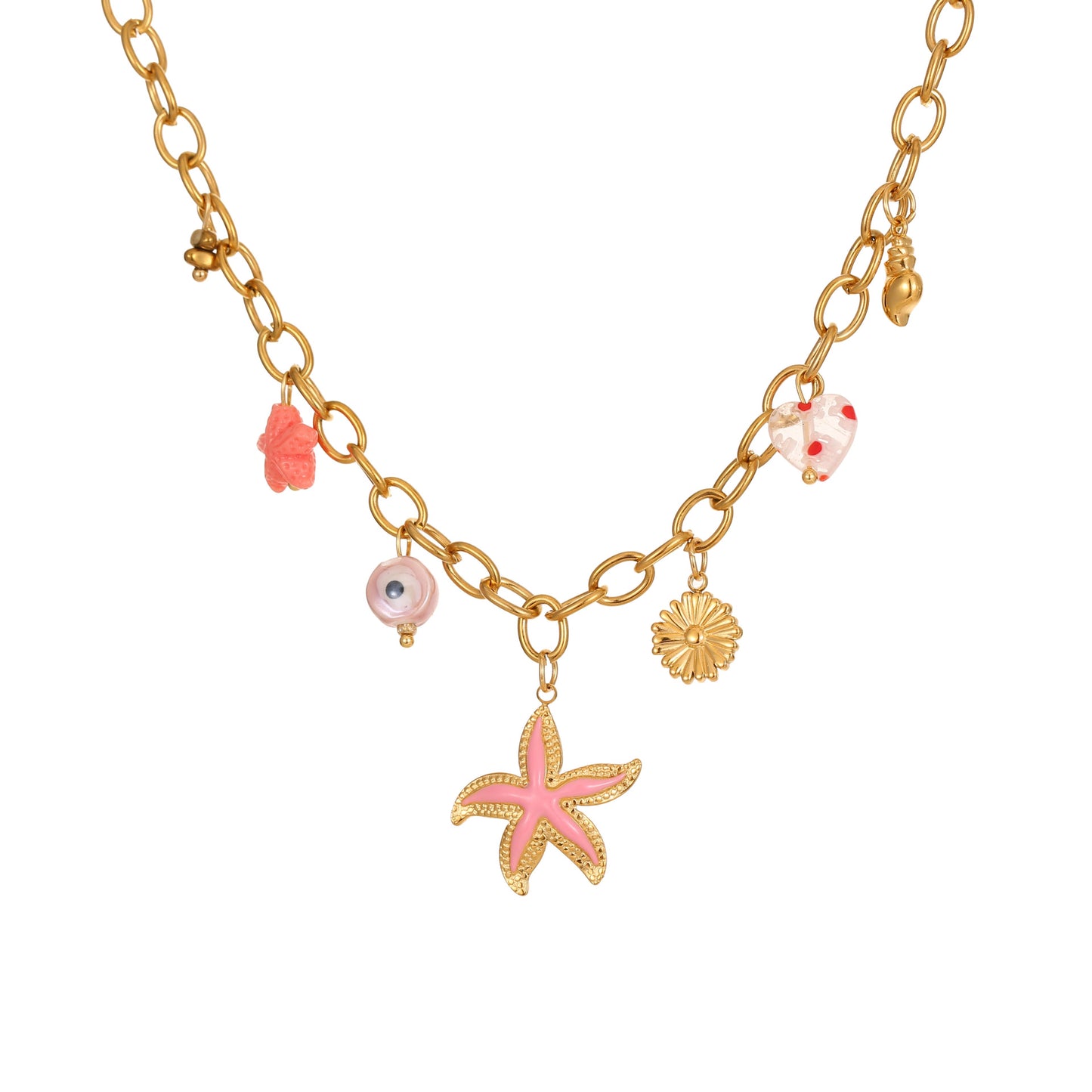Elegante collar con colgante de acero inoxidable con forma de estrella y acabado chapado para mujer