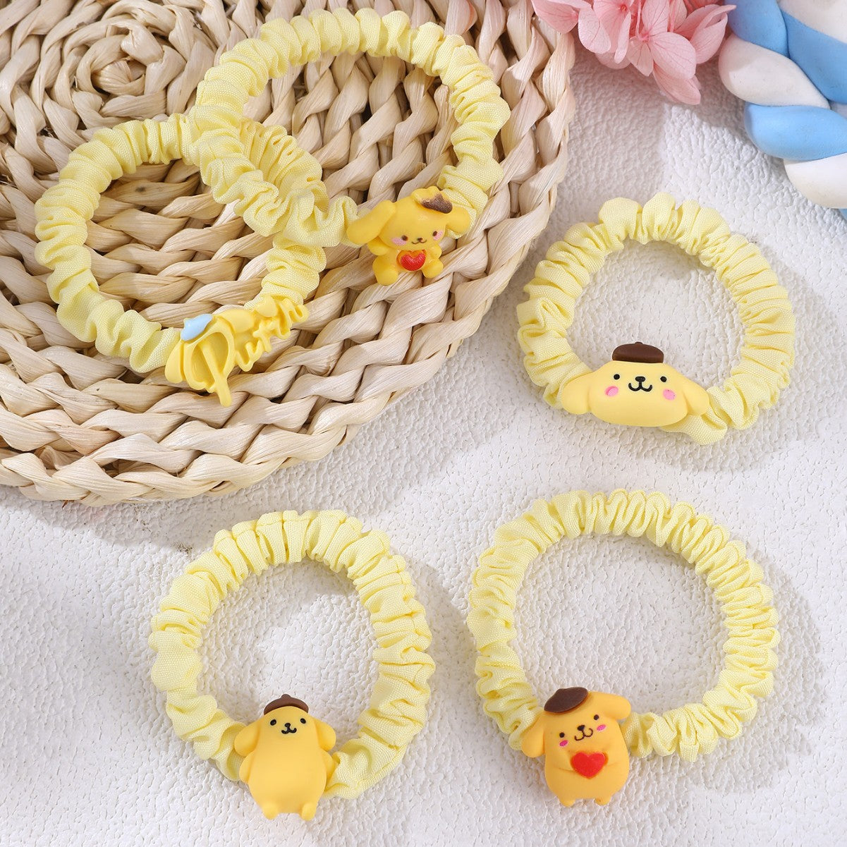 Cute Sanrio-Inspired Hair Tie for Girls with Cartoon Design, Knitted Fabric, Pastel Macaron Color, Sweet Kawaii Style Hair Accessory