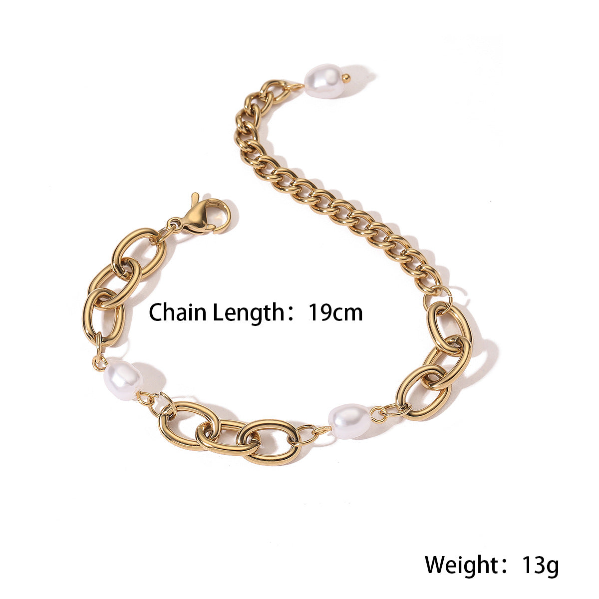 Vintage Elegant 18K Gold Plated Stainless Steel Geometric Pearl Bracelet for Women