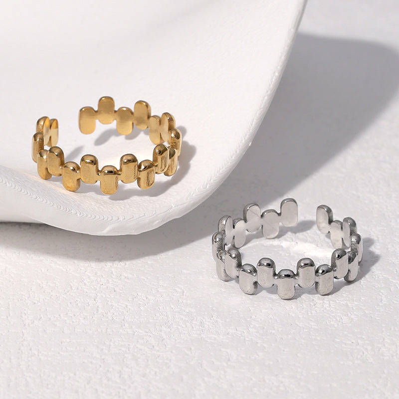 Minimalist Geometric Stainless Steel Adjustable Open Ring with 18K Gold Plating for Women