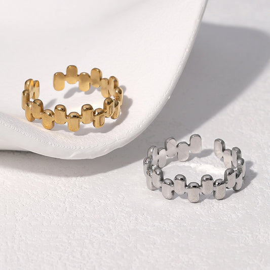 Minimalist Geometric Stainless Steel Adjustable Open Ring with 18K Gold Plating for Women