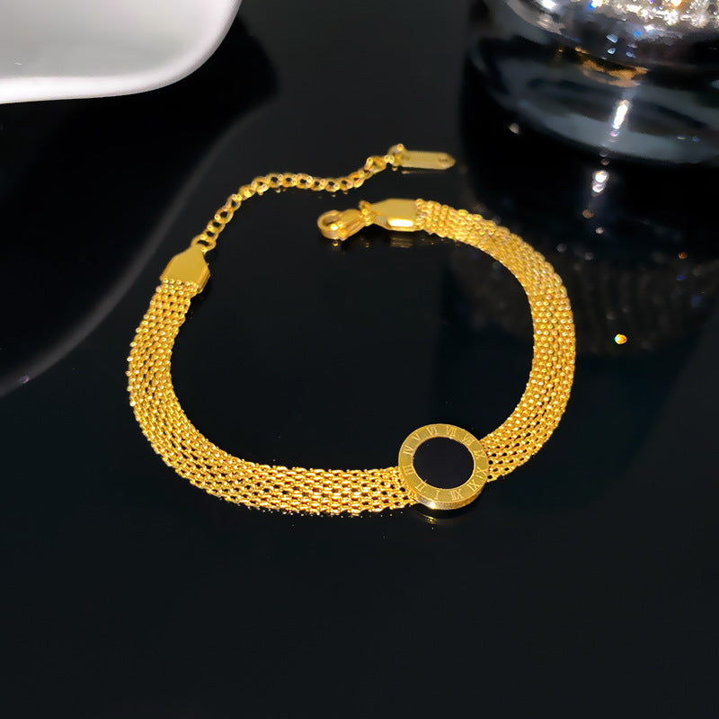 Minimalist Roman Number Round Woven Wide Cable Chain Bracelet Titanium Steel Plated Unisex Jewelry