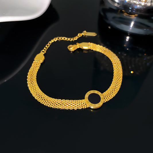 Minimalist Roman Number Round Woven Wide Cable Chain Bracelet Titanium Steel Plated Unisex Jewelry