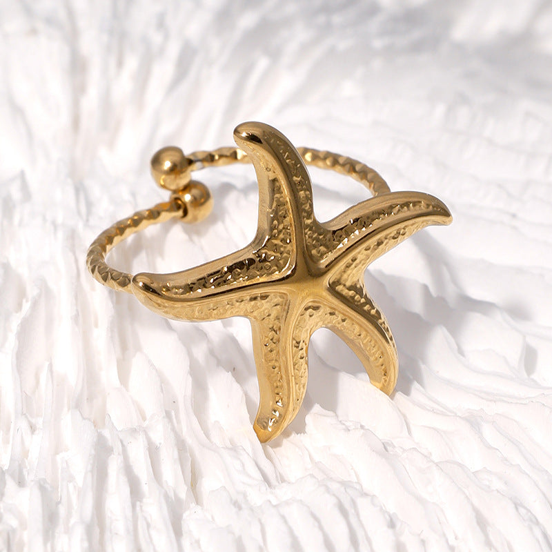 Minimalist Star-Shaped Stainless Steel Open Ring for Women with Plated Finish, Ocean-Inspired Luxury Jewelry