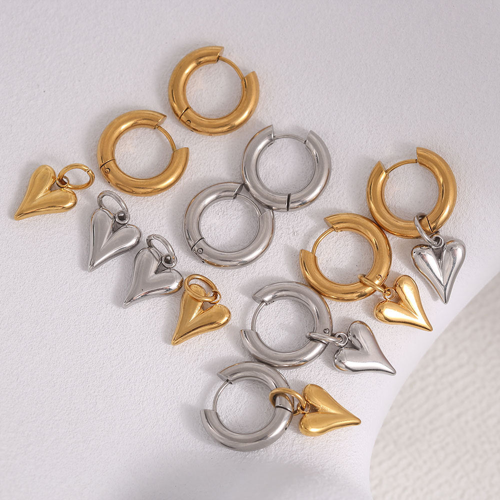 Vintage-Inspired Stainless Steel Heart-Shaped Earrings with Detachable Ear Hooks for Women, Minimalist and Elevated 3D Design