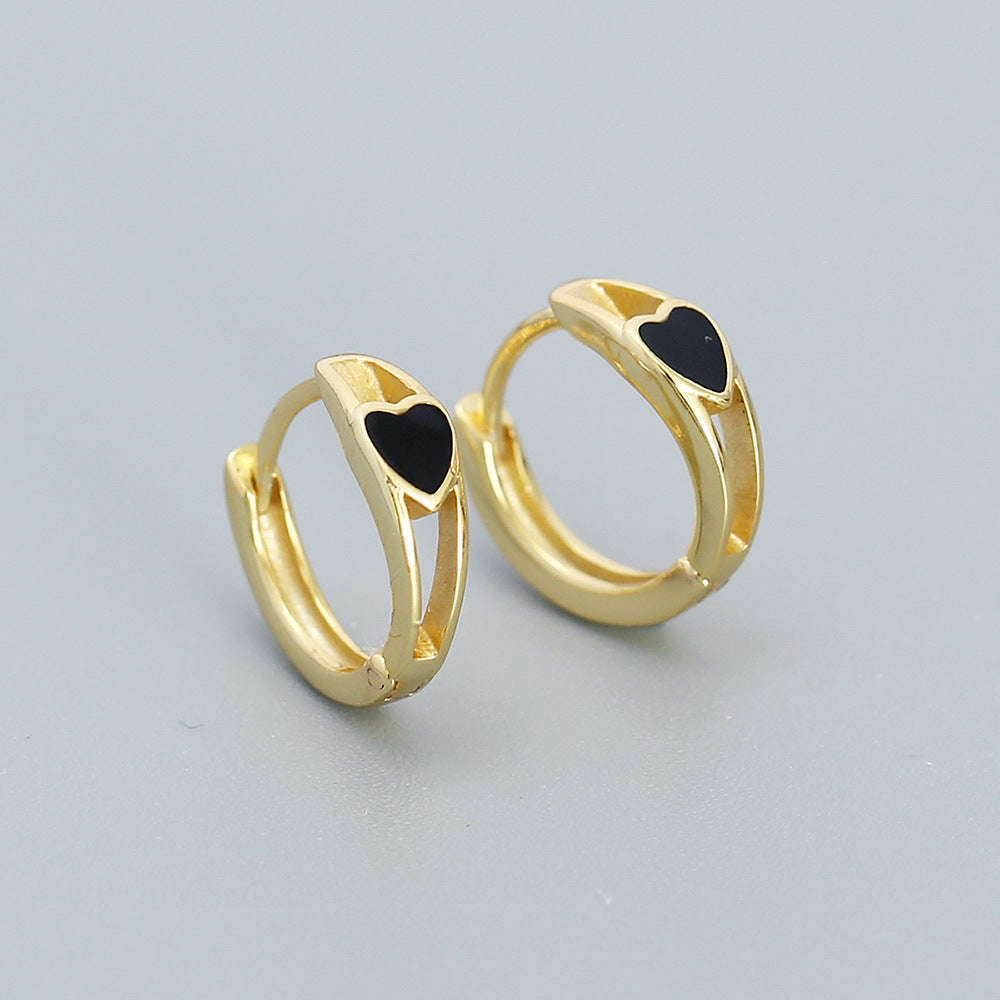 Minimalist Heart-Shaped S925 Sterling Silver Enamel Earrings for Women with Polished Finish