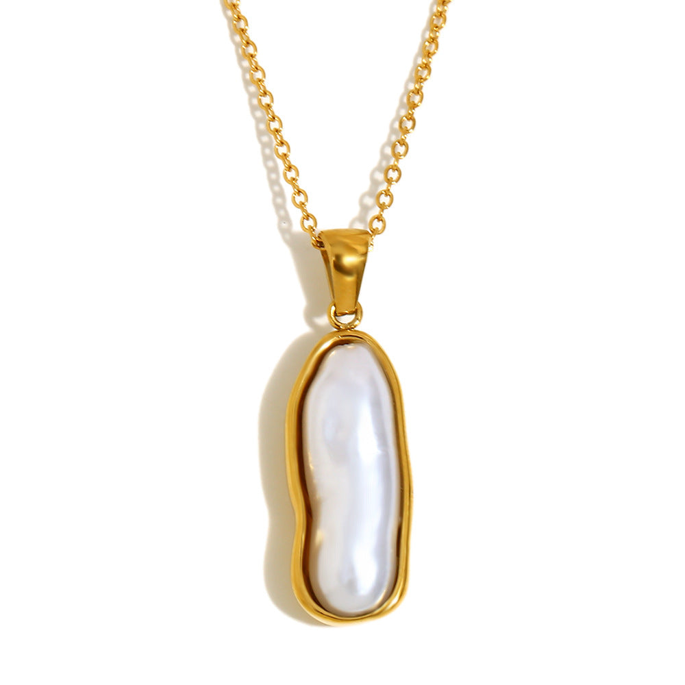 Pendientes Largos de Acero Inoxidable con Diseño Geométrico Vintage, Chapados en Oro de 18K y Acento de Perlas