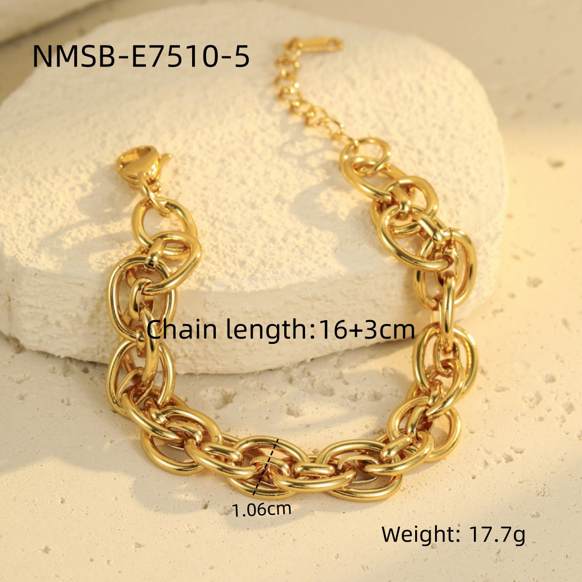 Bracciale da donna in stile punk geometrico in acciaio inossidabile placcato con anelli intrecciati e dettagli sferici