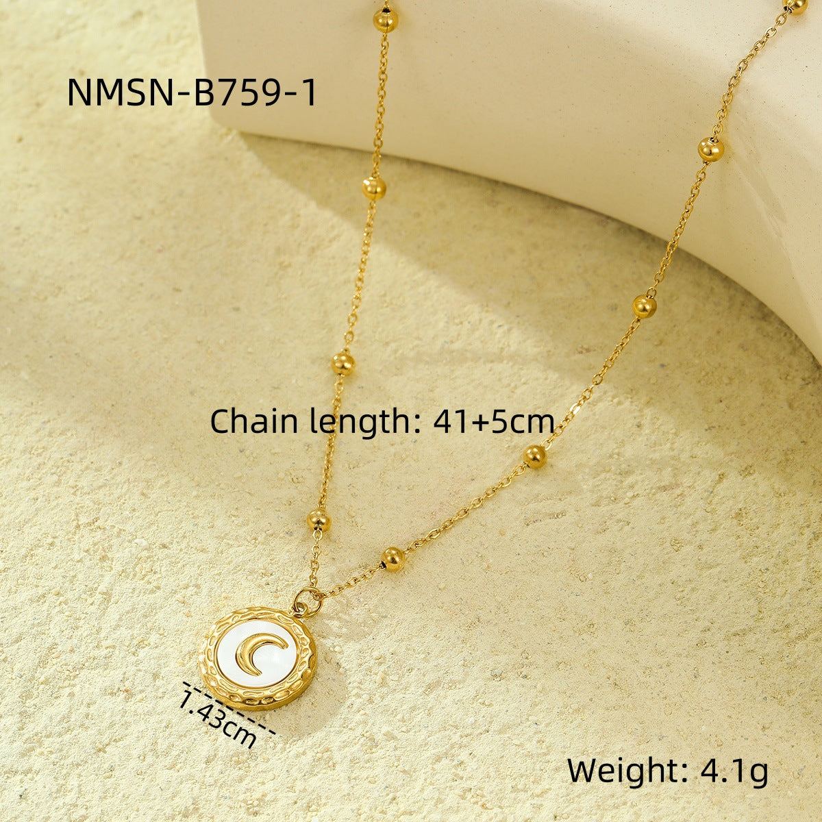 Collana da donna vintage in acciaio inossidabile placcato oro 18K con ciondolo a conchiglia a luna