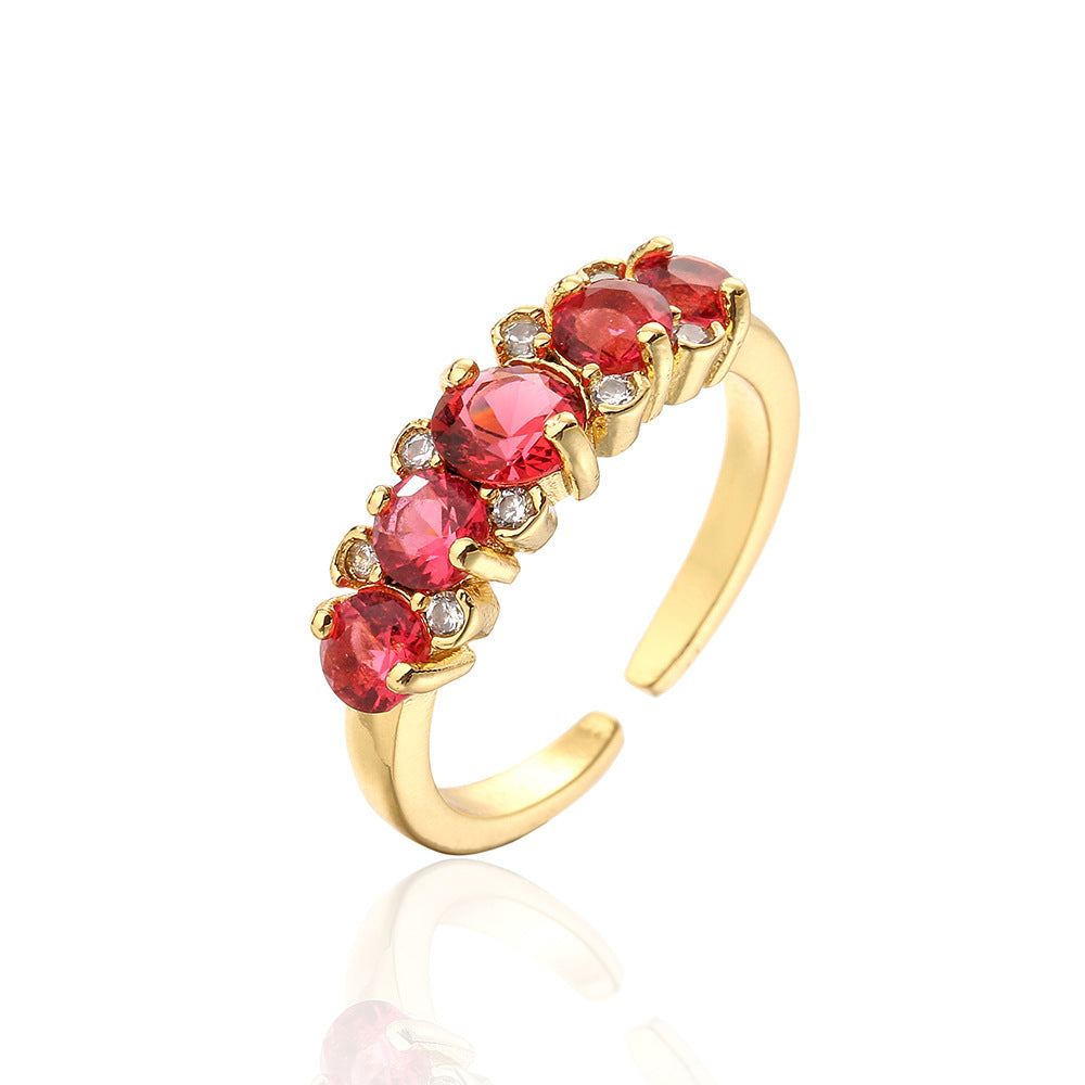 Minimalist Geometric Open Ring for Women with Copper Base Plated in 18K Gold and Micro-Paved Zirconia