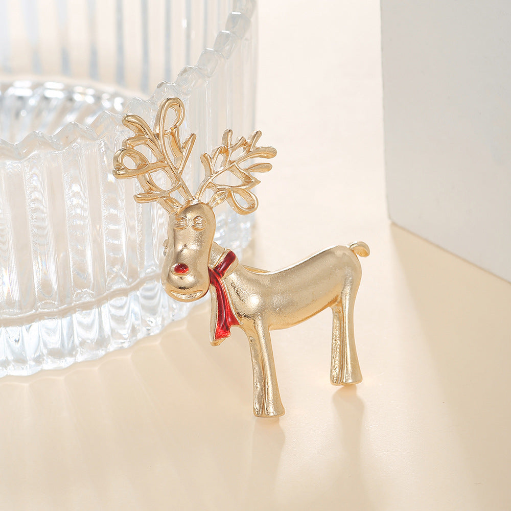 Geometric Drip Oil Plated Alloy Brooch with Christmas Pumpkin Reindeer Snowman Sleigh Ghost Apple Designs for Women