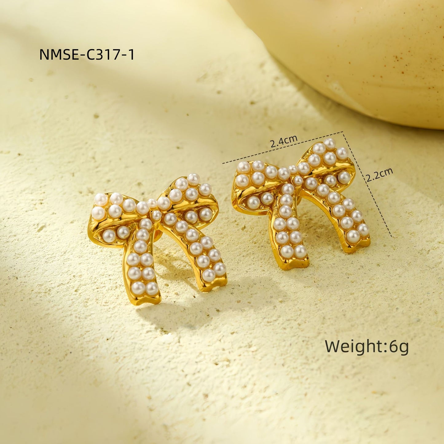 Pendientes de perlas de acero de titanio con forma de lazo y collar de acero inoxidable chapado para mujer