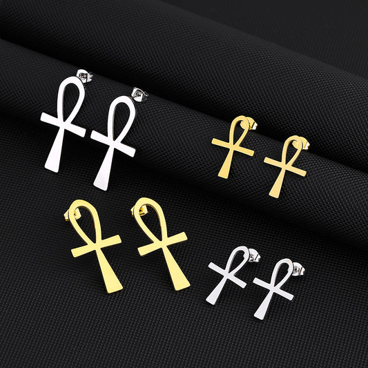 Orecchini a croce geometrici in stile Hip Hop in acciaio inossidabile con finitura galvanica, unisex