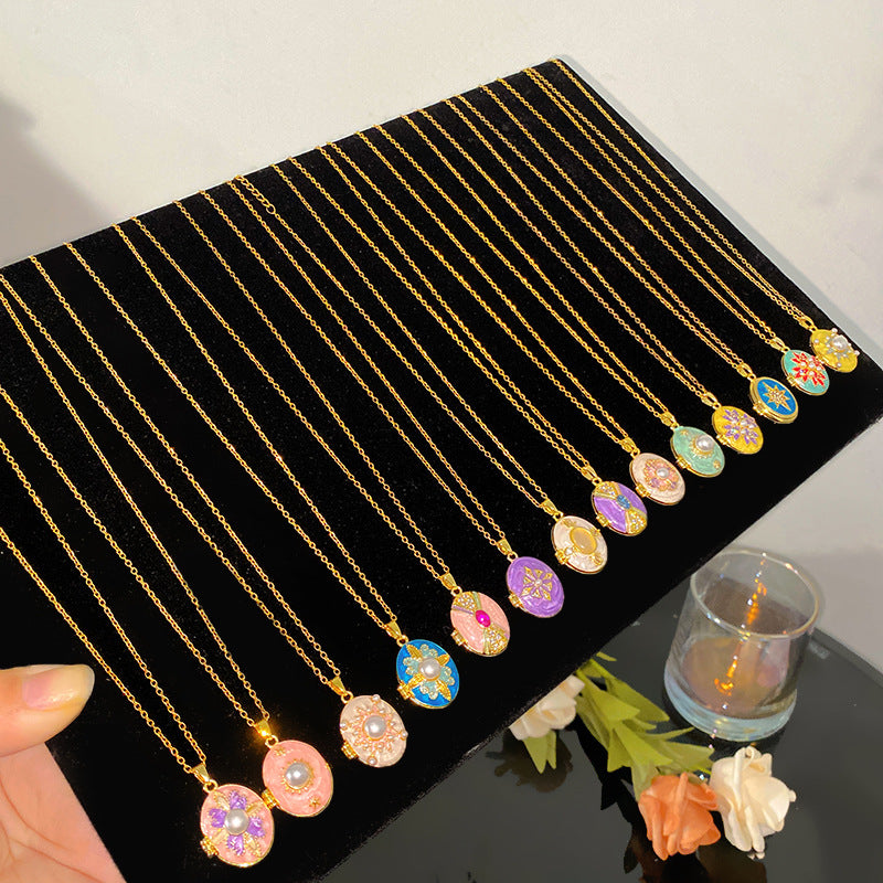 Vintage Elegant Geometric Leaf Teardrop Drip Oil Cubic Zirconia Necklace with 18K Gold Plated Brass Pendant on Titanium Steel Cable Chain for Women