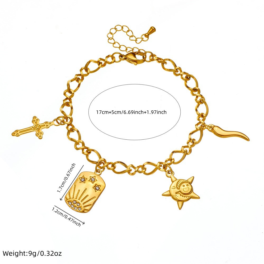 Fashionable Vintage Starfish Pendant Stainless Steel Bracelet for Women with Cross Motif and Plated Finish