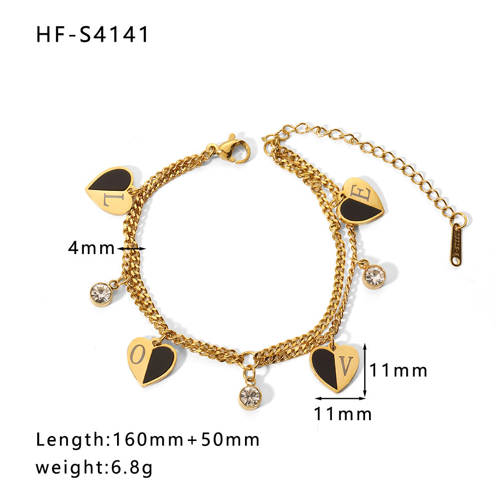 Minimalist Heart-Shaped Pearl Pendant Bracelet for Women with Titanium Steel Chain and Zircon Inlay