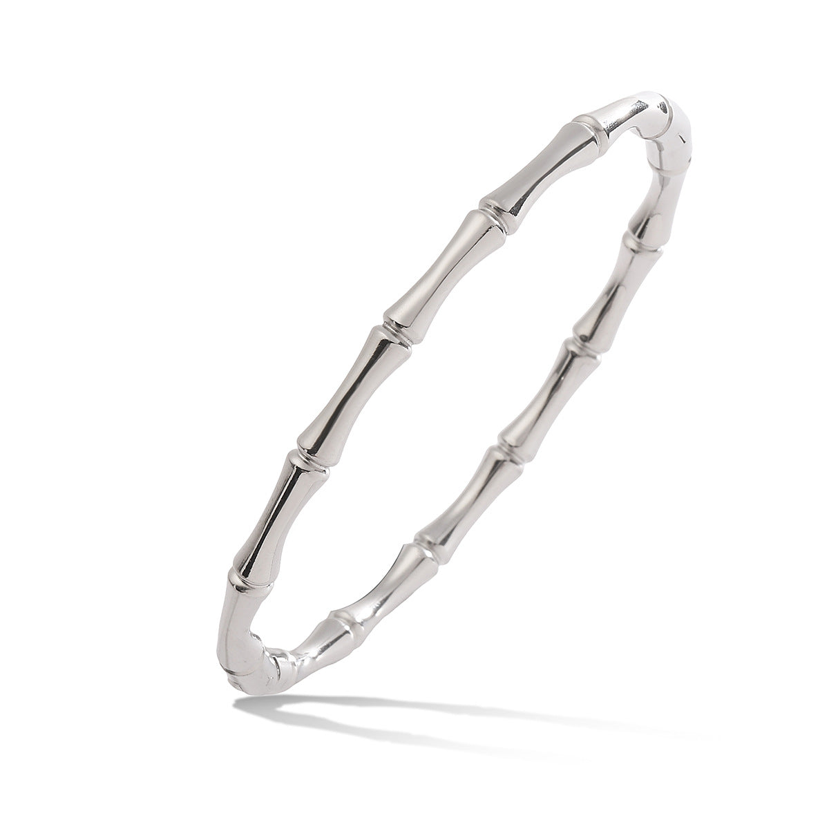 Minimalist Luxe Bamboo Joint Titanium Steel Bracelet for Women with Micro-Pavé Detailing and Irregular Design