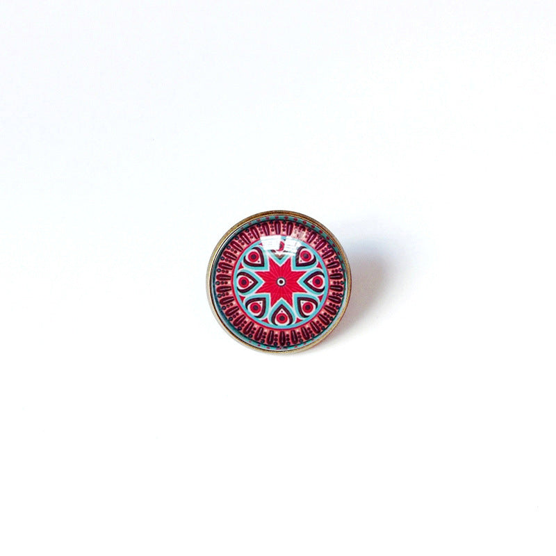 Broche floral vintage bohemio de mandala en latón con acabado chapado para mujeres y hombres