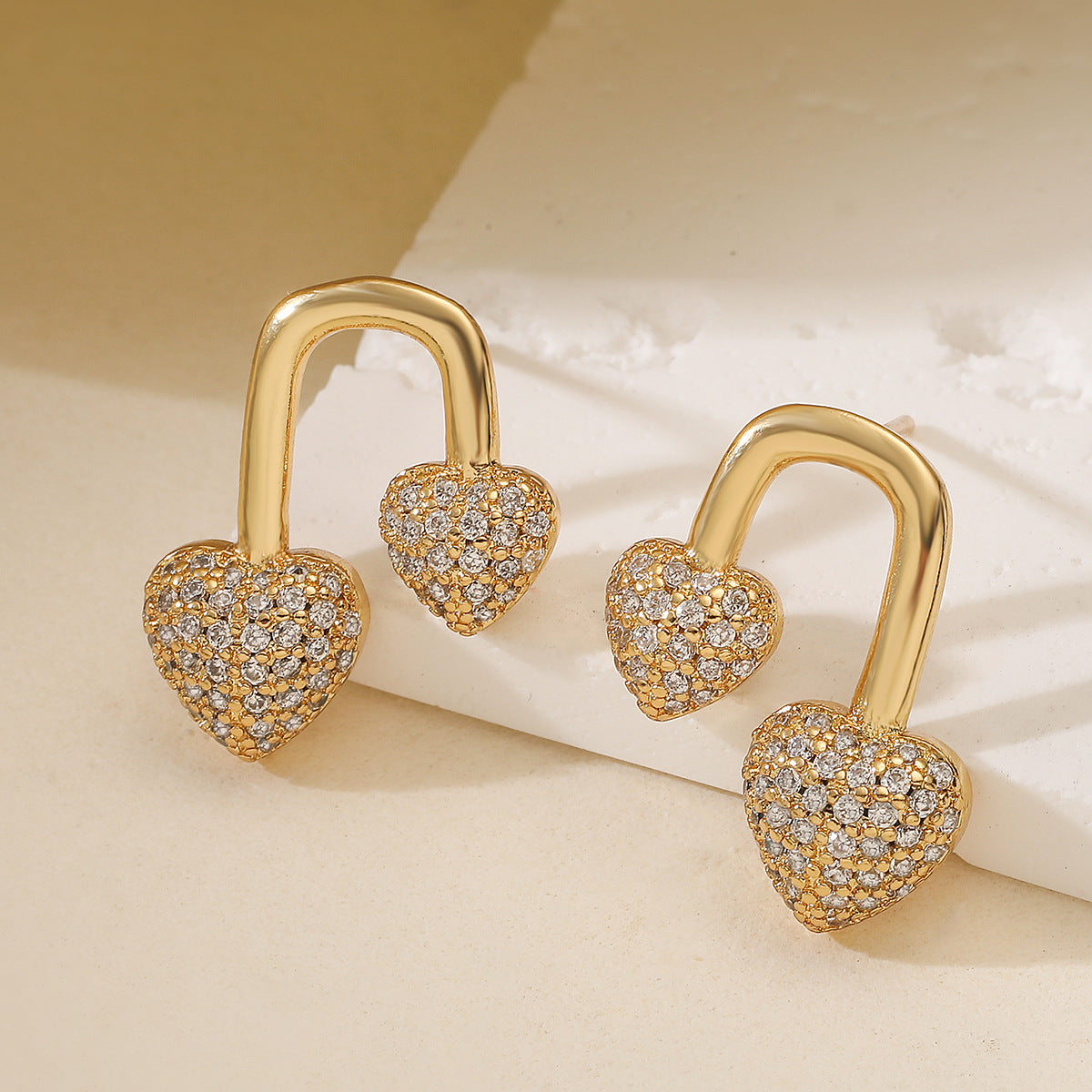 Minimalist 18K Gold Plated Brass Teardrop Geometric Cubic Zirconia Stud Earrings for Women