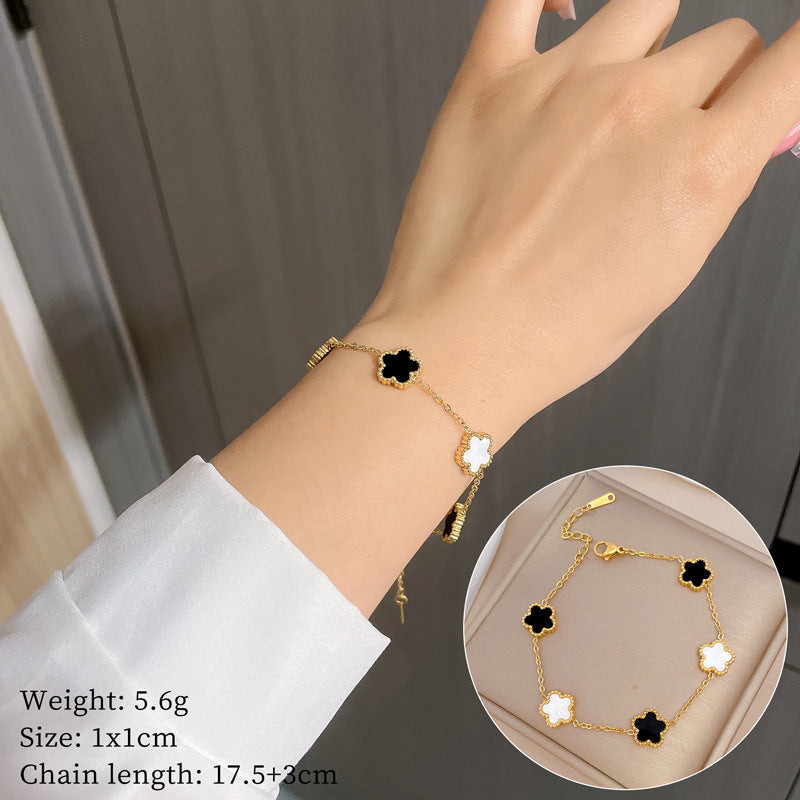 Vintage Sweet Flower Shell Titanium Steel Bracelet for Women