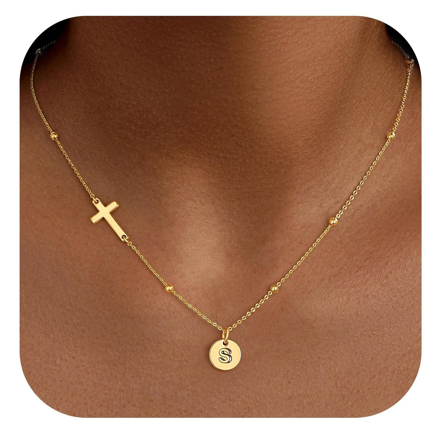 Casual Stainless Steel Cross and Letter Pendant Necklace for Women