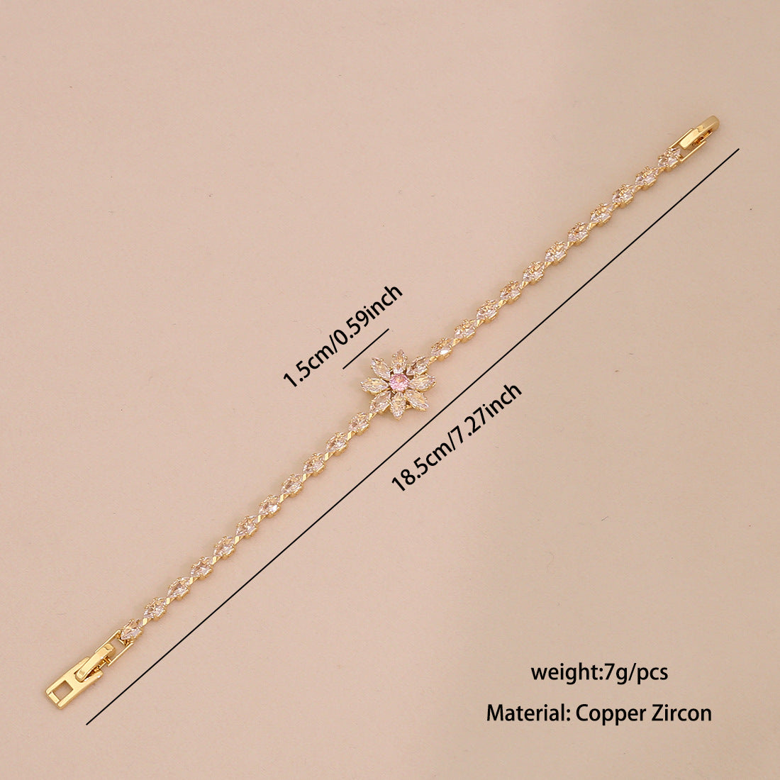 Cute Floral Design Plated Copper Bracelet for Women with Zirconia Stones Minimalist Elegant Hand Jewelry