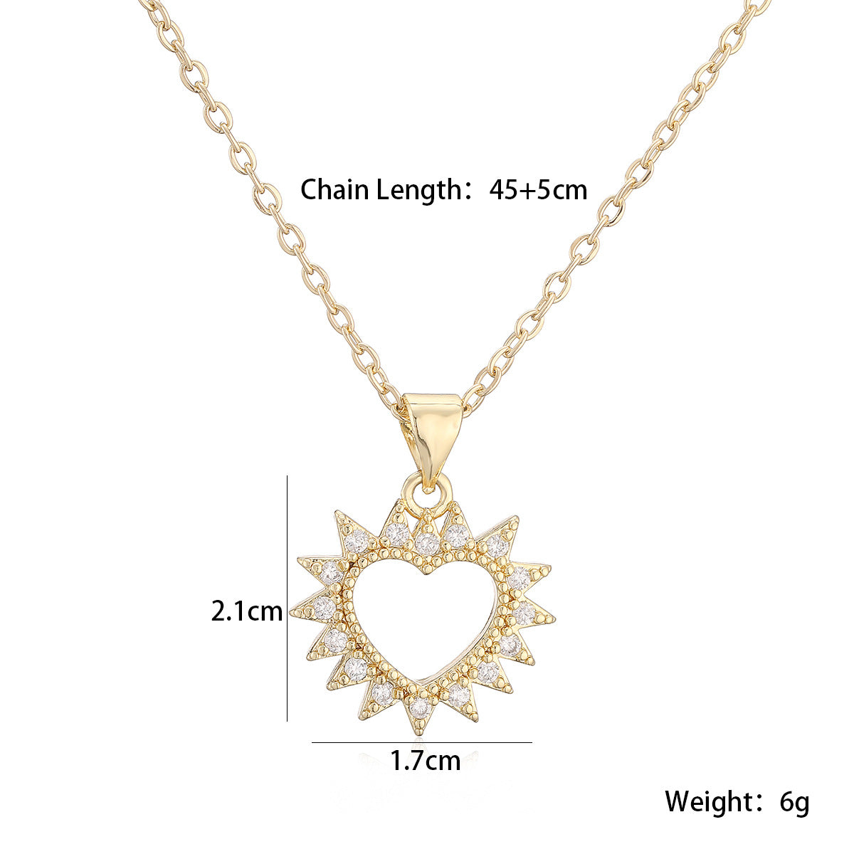 Minimalist Elegant Heart Shaped Brass Gold Plated Cubic Zirconia Pendant Necklace for Women