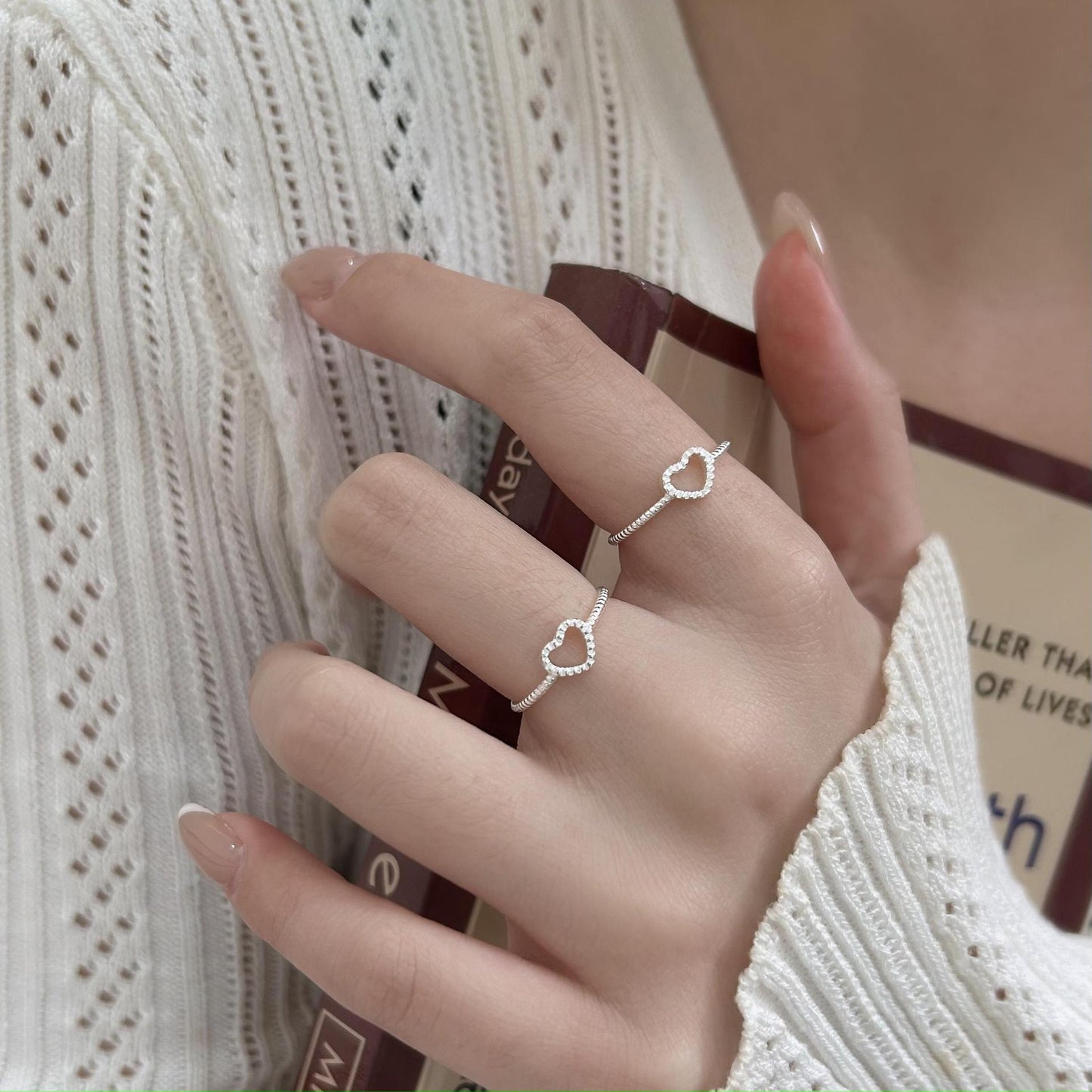 Anello Aperto Minimalista a Forma di Cuore in Argento Sterling 925 per Donna