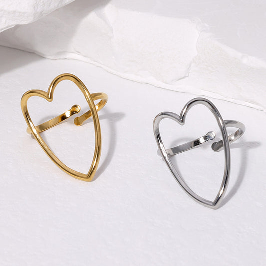 Sweet Minimalist Heart Shaped Plated Stainless Steel Adjustable Ring for Women