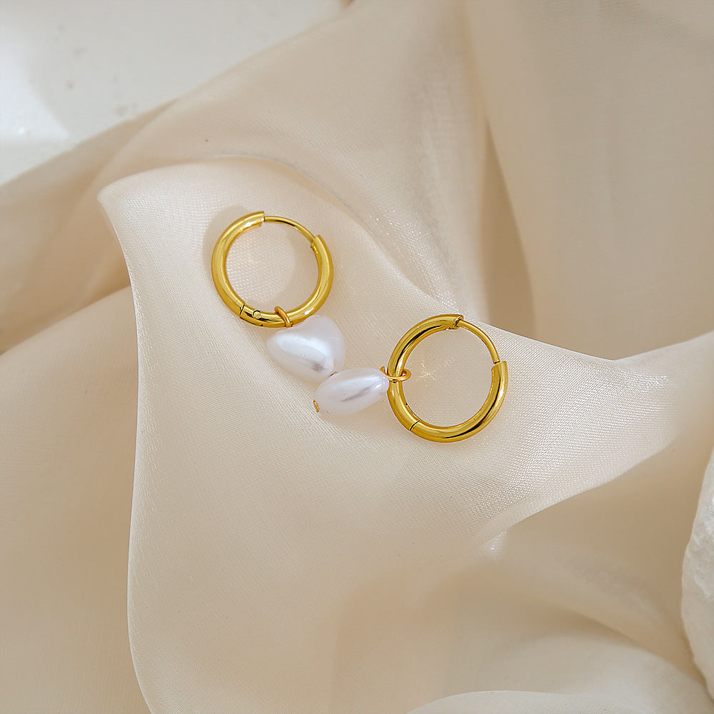 Orecchini da donna con perle barocche irregolari geometrici in acciaio inossidabile con finitura placcata