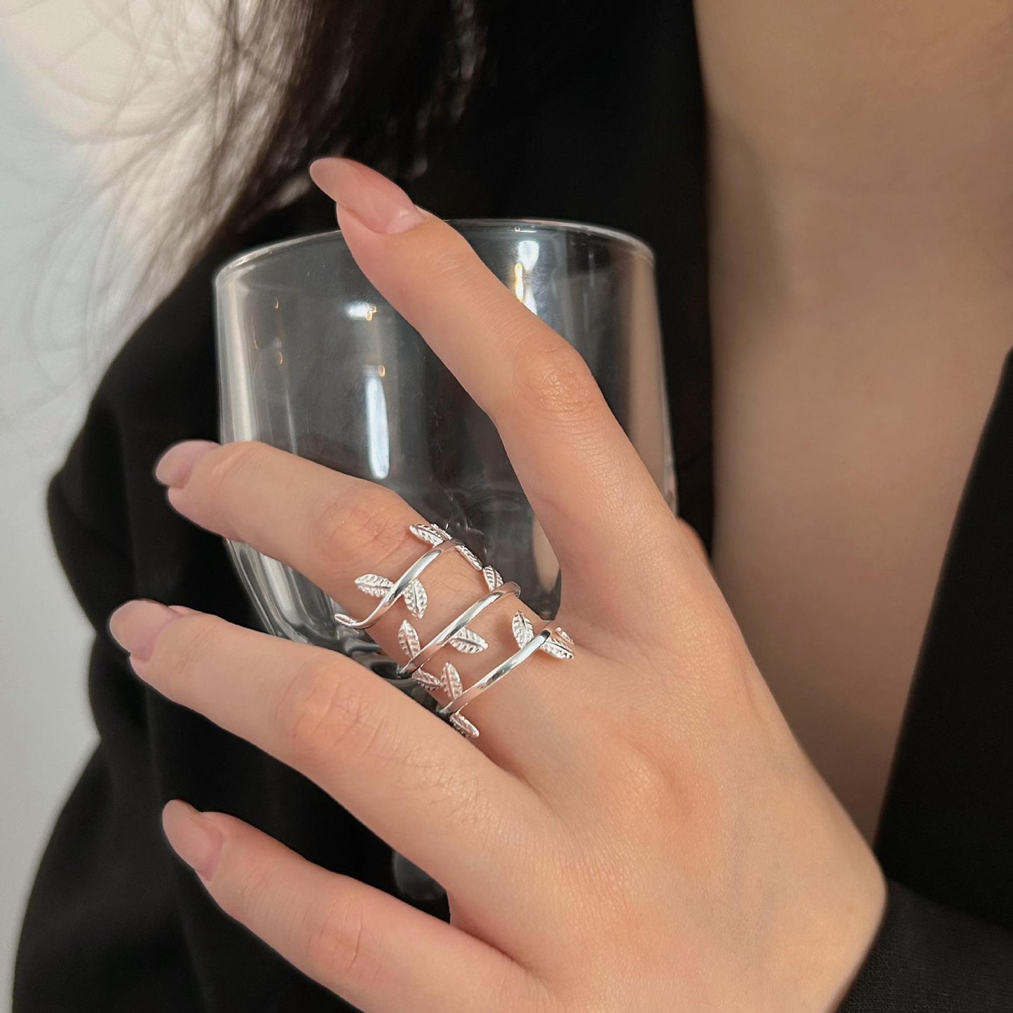 Anello avvolgente a foglia di pianta placcato in argento sterling 925 da donna