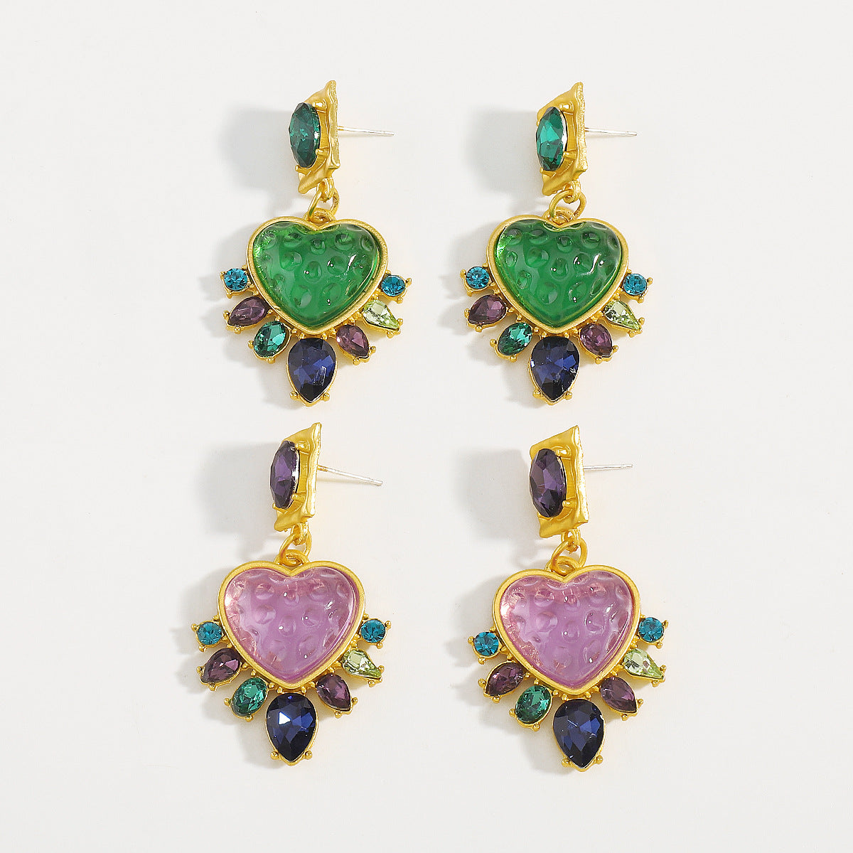 Pendientes de resina con incrustaciones de diamantes de imitación y baño de oro, estilo geométrico retro de Hong Kong para mujer