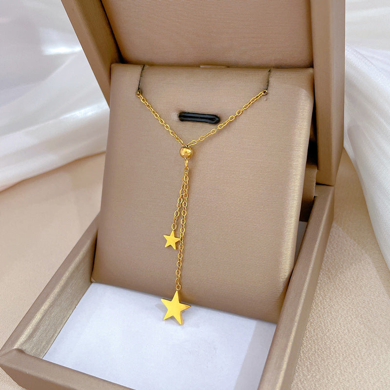 Minimalist Titanium Steel Star Pendant Necklace with Gold Plating for Women and Men, Adjustable Locket Chain Jewelry
