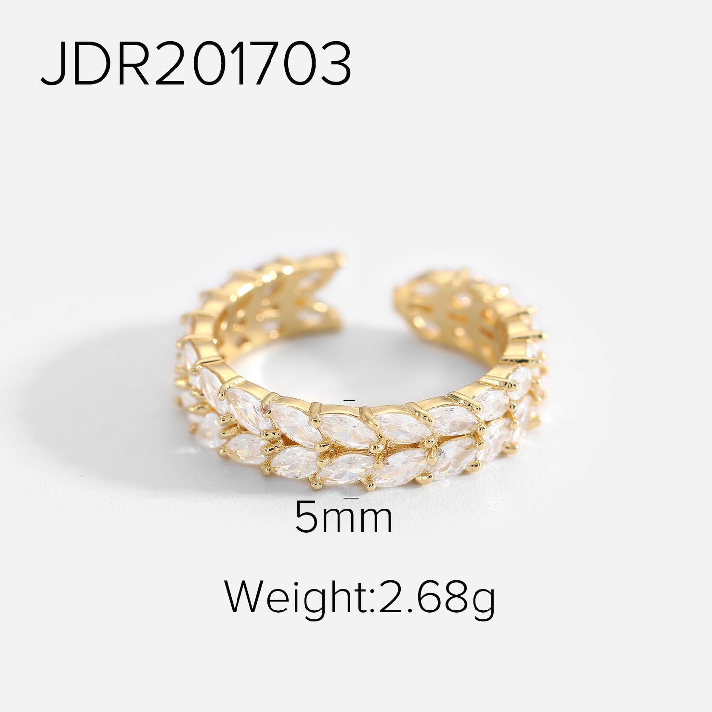 Fashion Vintage 18K Gold Plated Copper Geometric Round Zircon Open Ring for Women