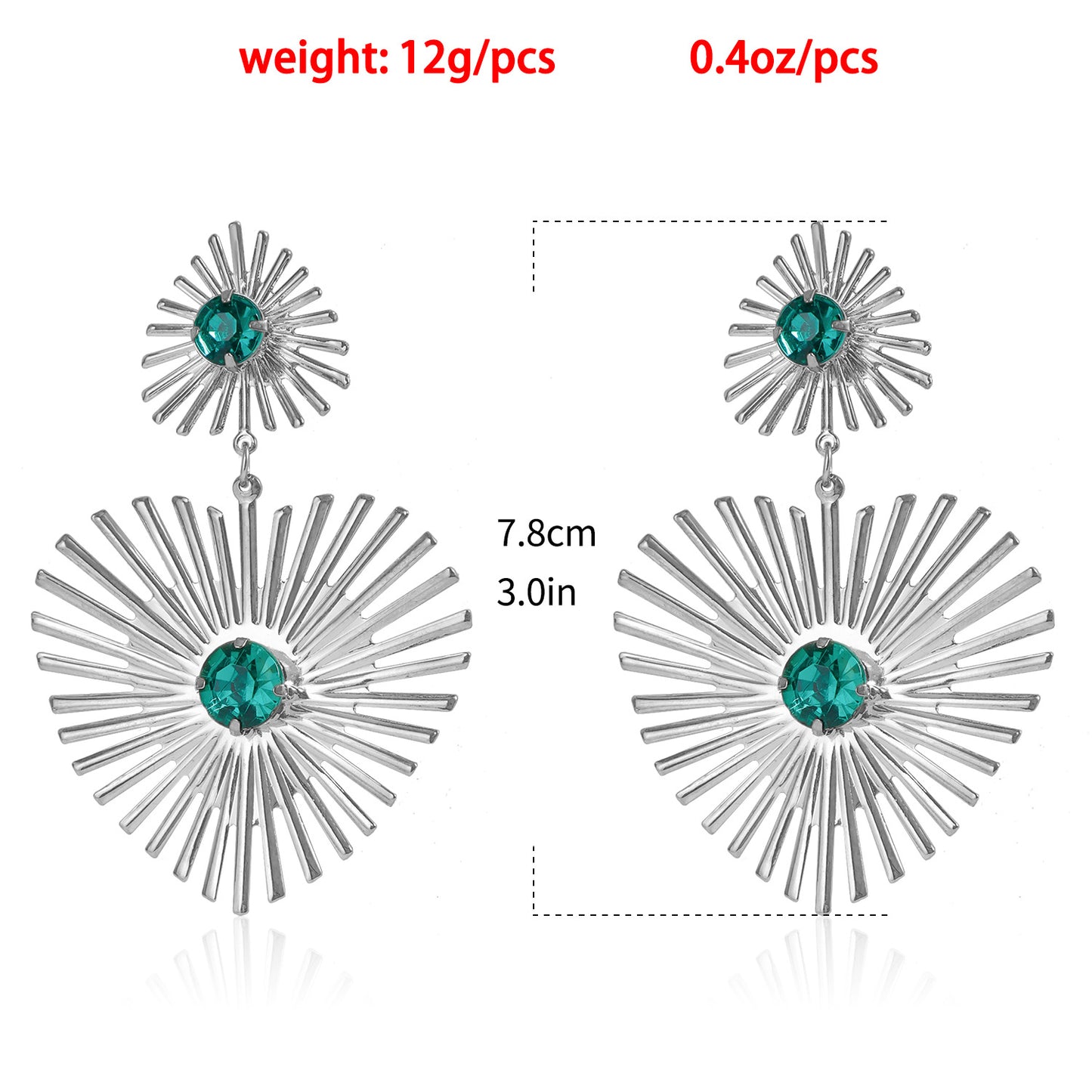 Pendientes de aleación para mujer con acabado chapado, diseño geométrico de corazón, inspirados en el estilo vintage, adornados con pedrería de color verde esmeralda