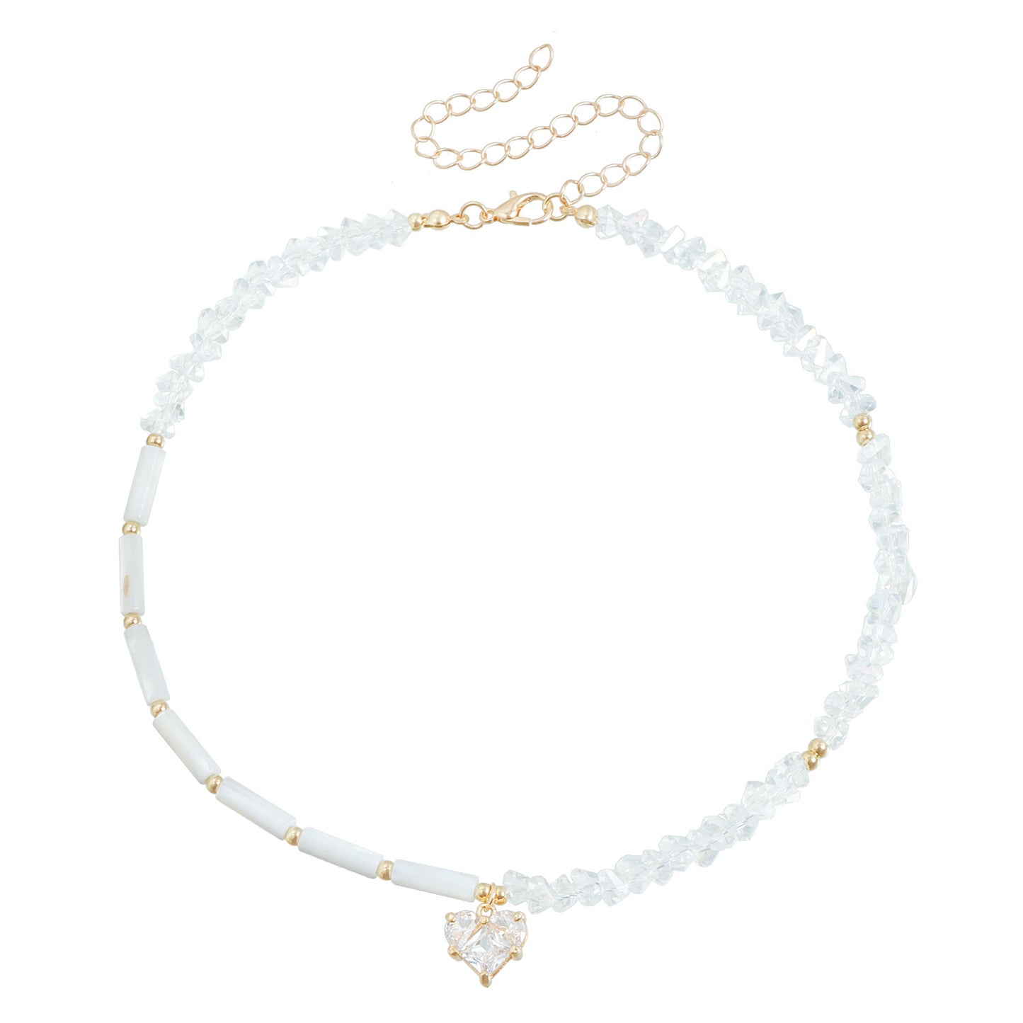 Fashionable Minimalist Heart-Shaped Glass Pendant Necklace with Rhinestone Accents and Gold-Plated Clavicle Chain for Women