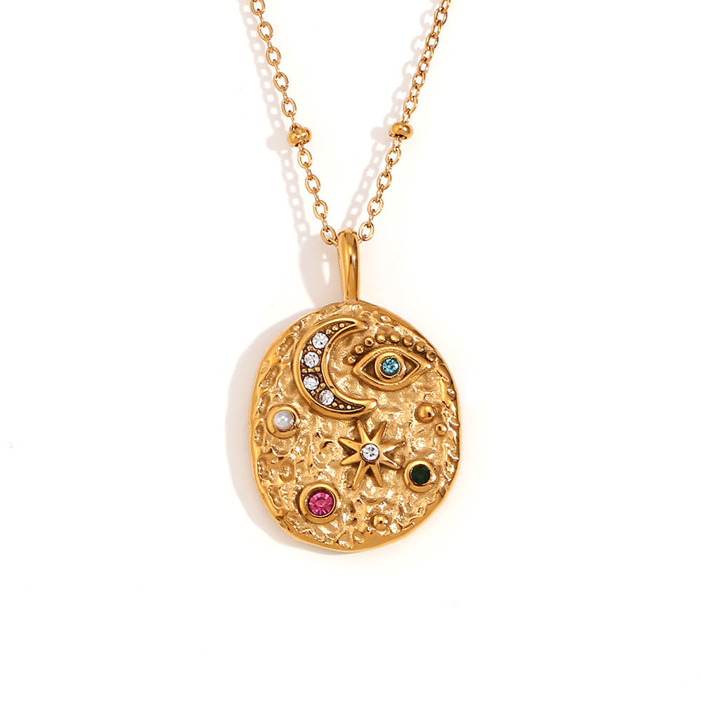 Collana Pendente Geometrica Minimalista Stella e Luna da Donna in Acciaio Inossidabile Placcato Oro 18K