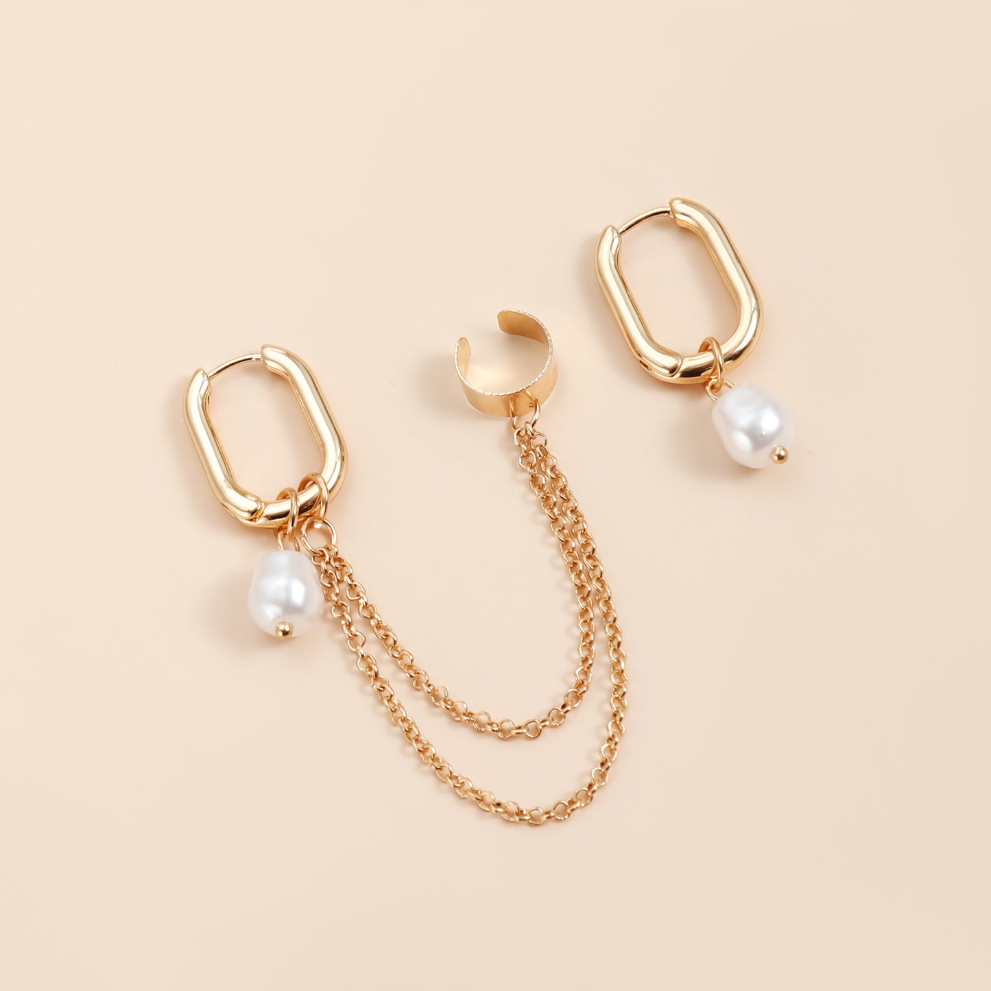 Vintage Geometric Pearl Pendant Earrings in Zinc Alloy with Electroplated Finish for Women