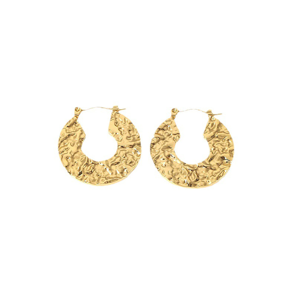 INS Style Geometric Hammered Stainless Steel Earrings for Women with Gold Plating Hypoallergenic Finish